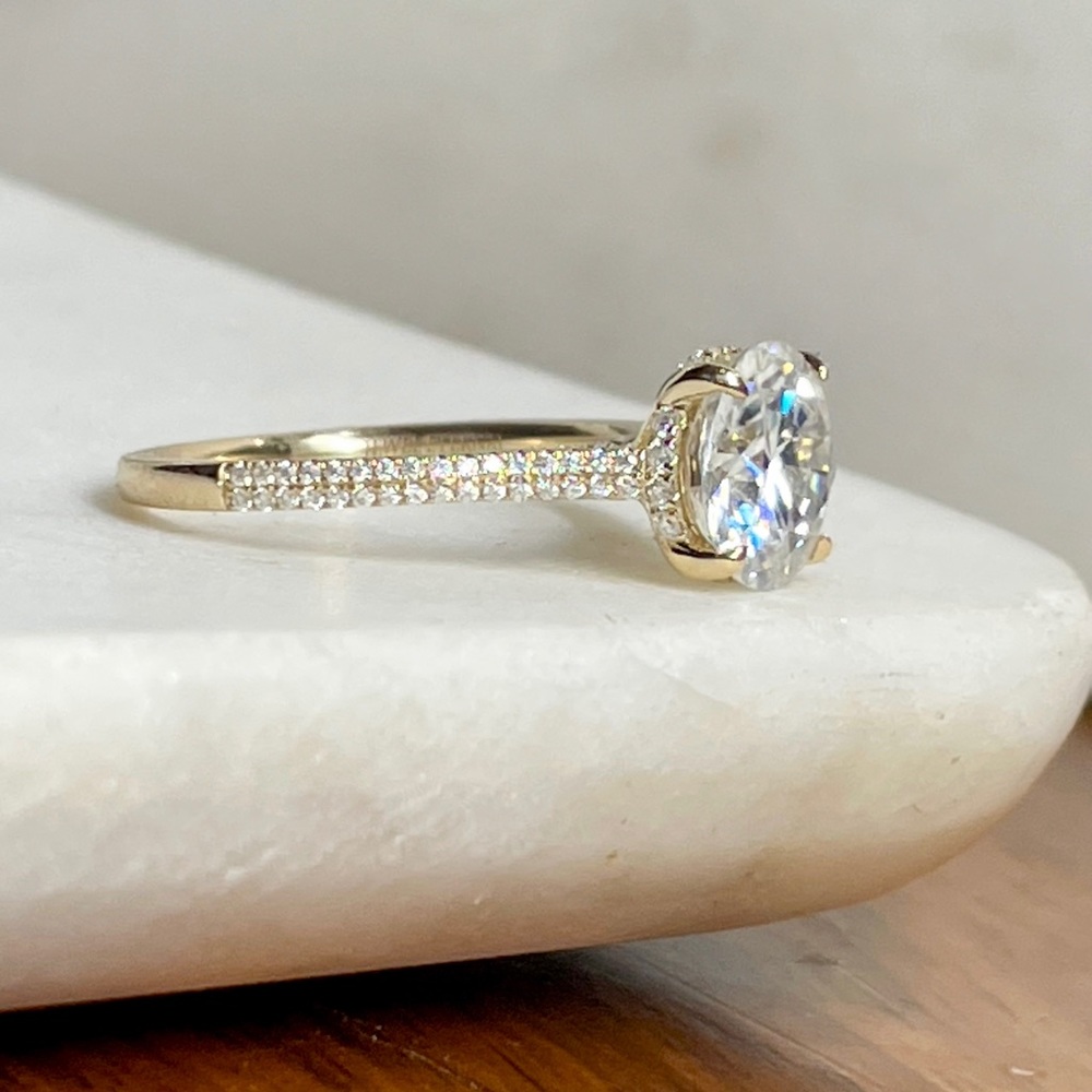 3ct Moissanite Hidden Halo Ring 14K Gold Double Pave Engagement Ring